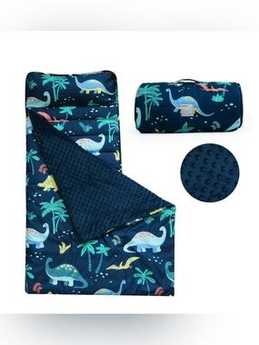 TODDLER/PRE-SCHOOL Nap Mat with Pillow Travel-Friendly - BLUE DINOSAUR